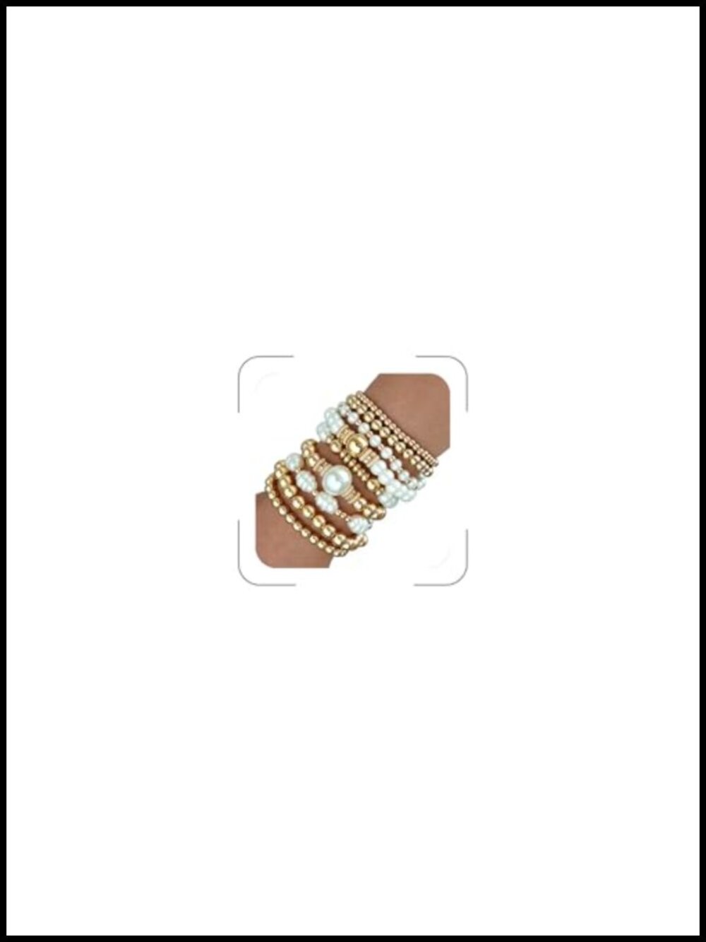 Gold Beaded Pearl Bracelet Set Stretchable Women Stackable Jewelry